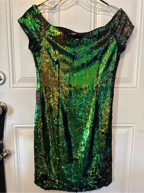 GUESS Iridescent Green-Blue Sequin Mini Dress